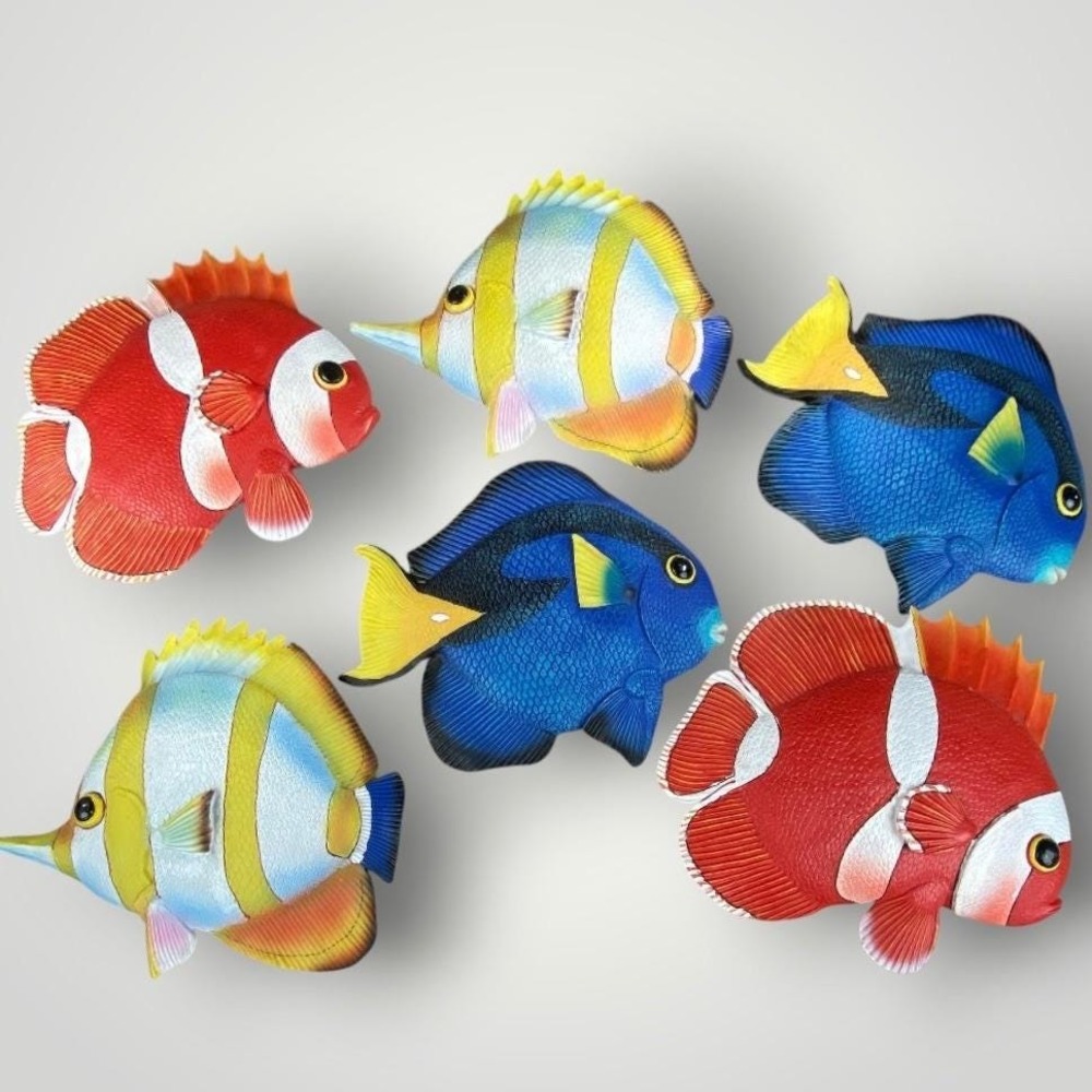 Fish Wall Decor Set of 6 Tropical Coastal Beach Nautical Plaques 2001 - Picture 2 of 10
